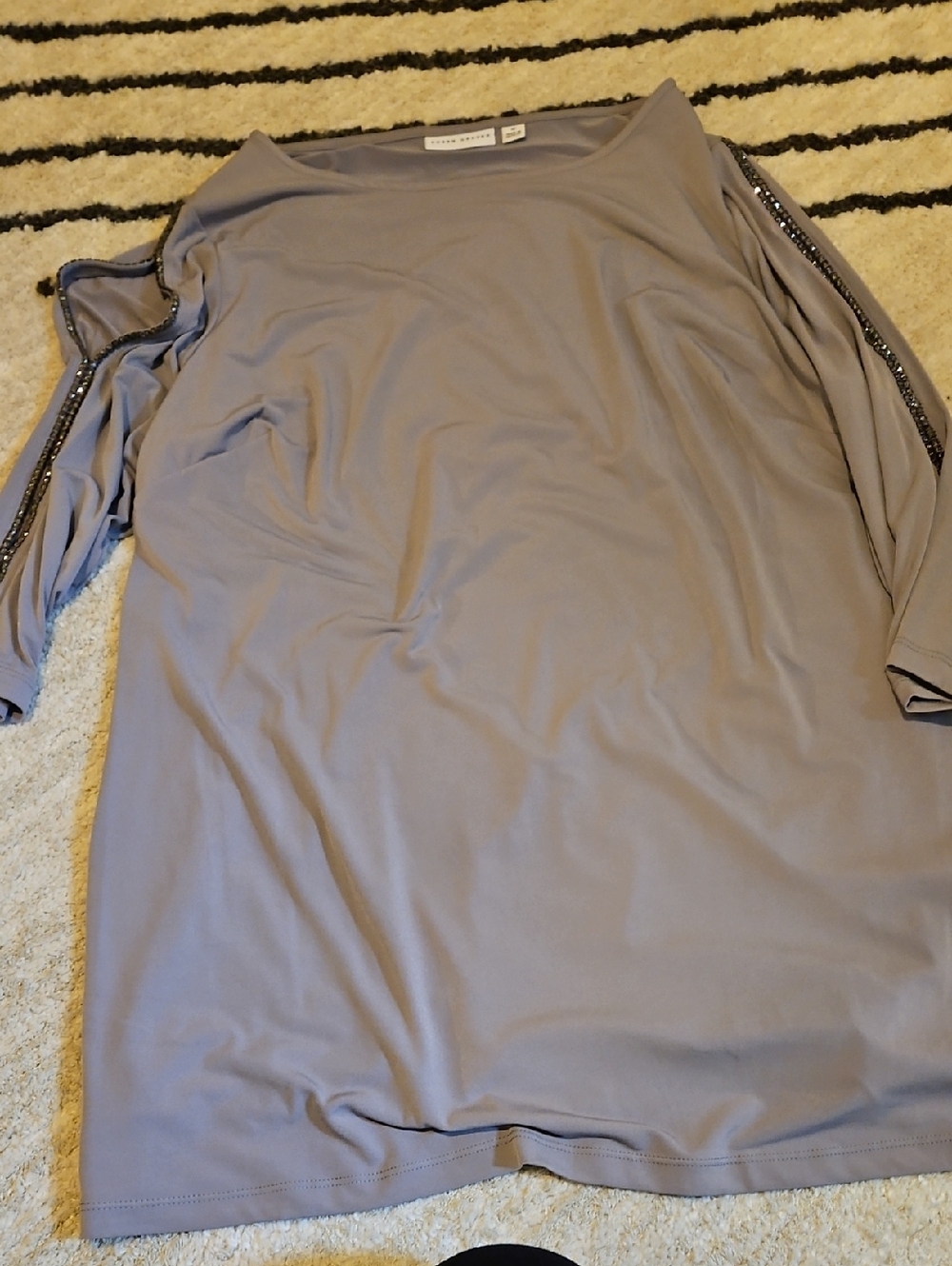 Susan Graver Taupe Long Sleeve Tunic with Embellished Sleeves